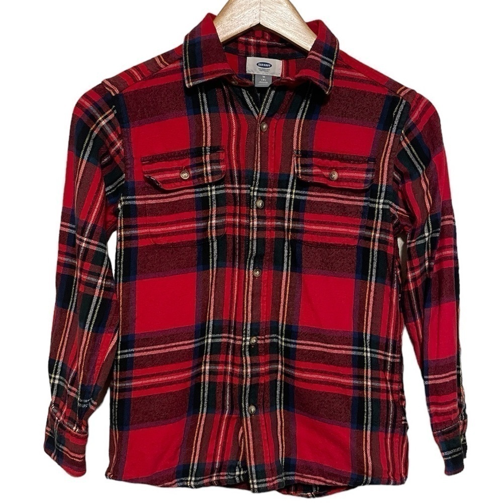 Old navy boys red plaid long sleeve 100% cotton button up shirt